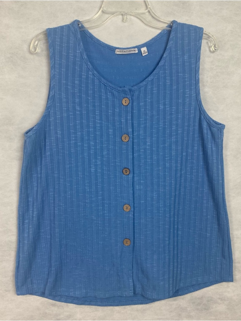 Vtg Notations Sleeveless Top Women Sz XL Blue Button Up Ribbed Casual